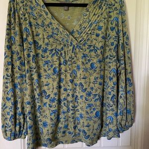 Style & Co. Floral V-Neck Blouse - Green and Blue